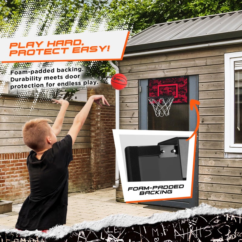 AND1 Mini Basketball Hoop: 18â€x12â€ Pre-Assembled Portable Over The Door with Flex Rim, Includes Two Deflated 5â€ Mini Basketball with Pump, for Indoor, Red/Black - Image 4